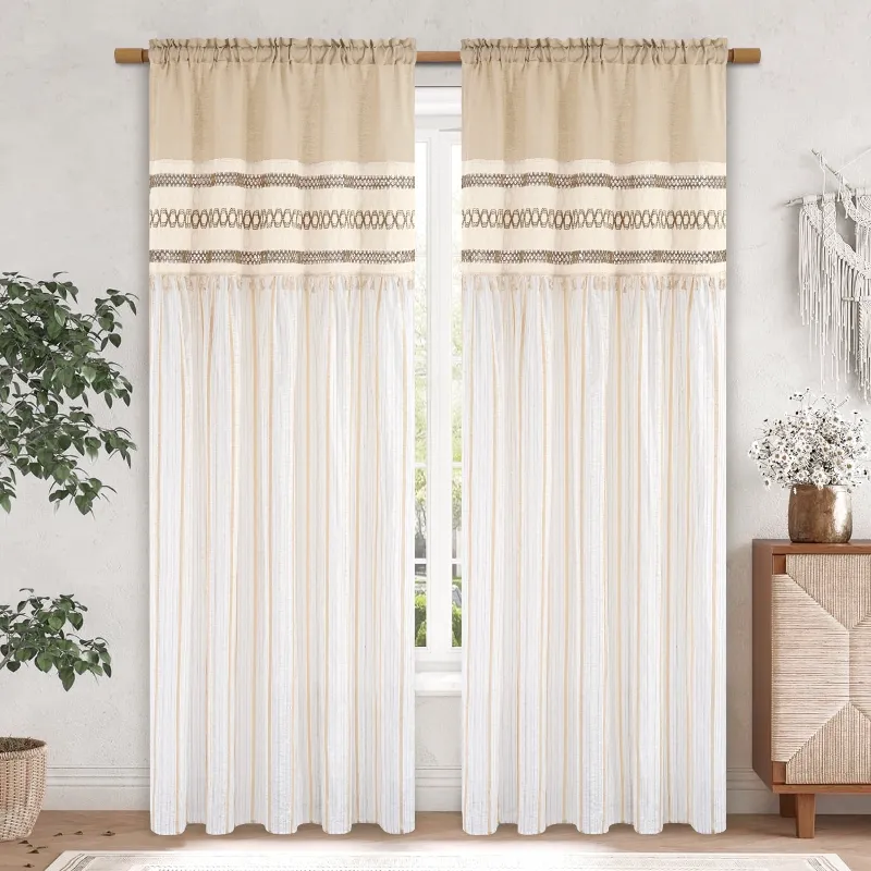 Textured Cream Linen Window Curtains
