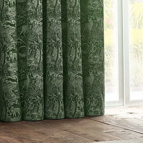 Winter Woods Emerald Animal Chenille Eyelet Curtains 2