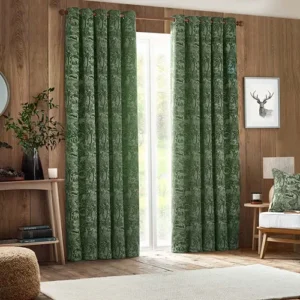 Winter Woods Emerald Animal Chenille Eyelet Curtains