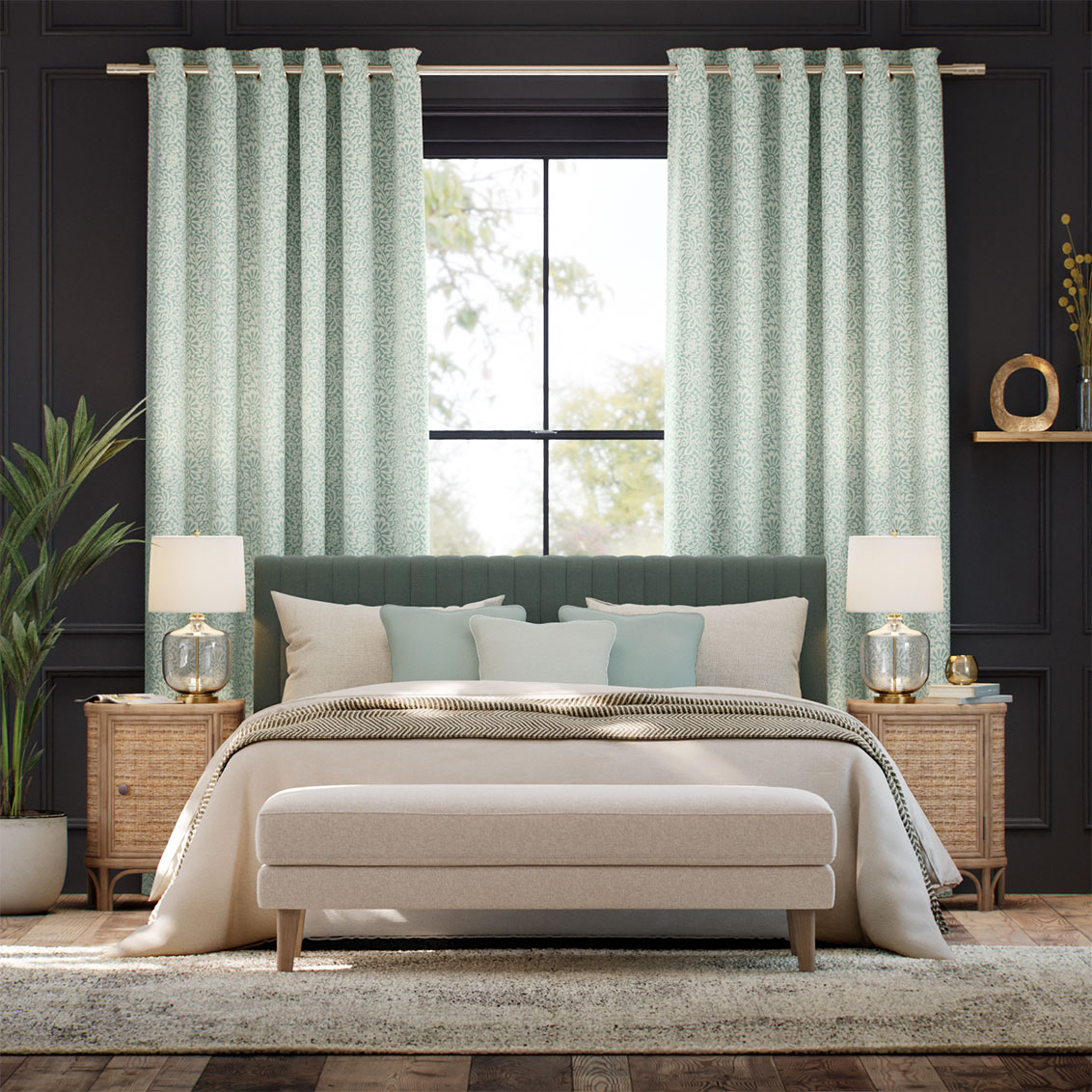 Flower Block Aqua Curtains 1 Flower Block Aqua Curtains