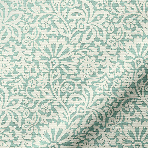 Flower Block Aqua Curtains 2 Flower Block Aqua Curtains