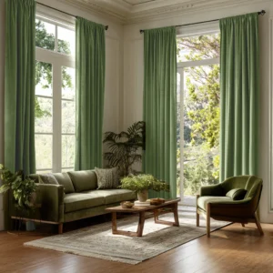 Sage Green Velvet Rod Pocket Curtains