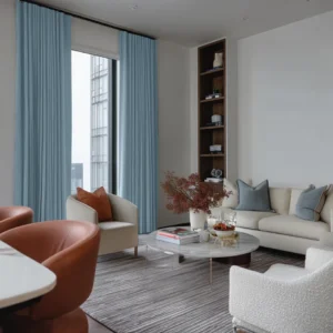 Sky Blue Linen Soundproof Curtains